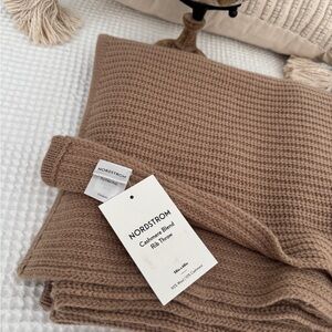 NORDSTROM Rib Wool & Cashmere Throw
Blanket Brown Camel Waffle Knit New